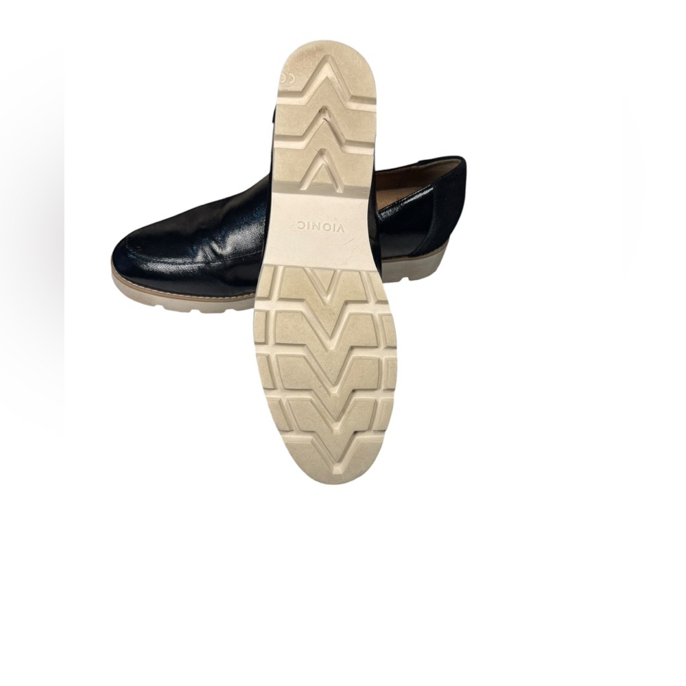 Vionic Black Leather Slip-On Loafers with Tan Soles - Picture 7 of 13